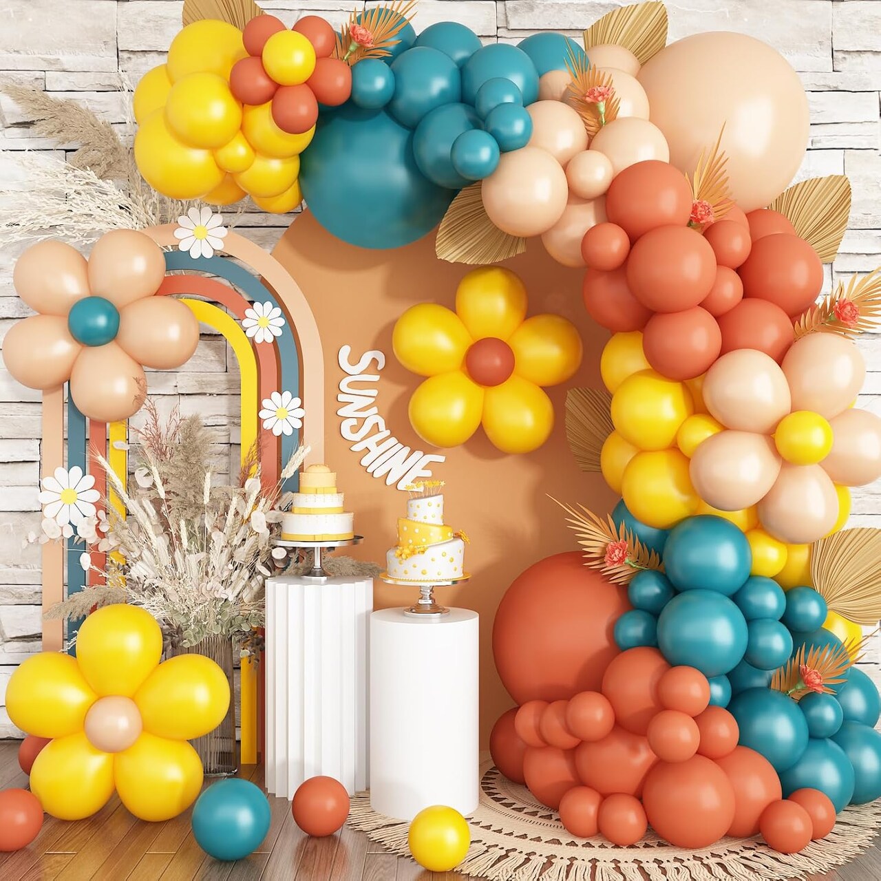 Orange Blue Balloons Garland Arch (Boho Rainbow) 	5 inches, 10 inches, 12 inches, 18 inches